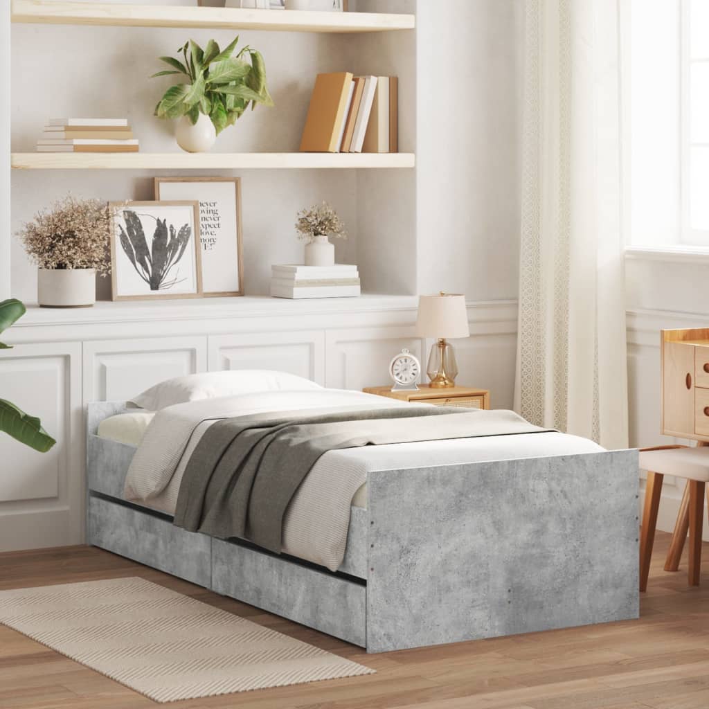 Bed frame with drawers - concrete gray, 90 x 200 cm - number 1.