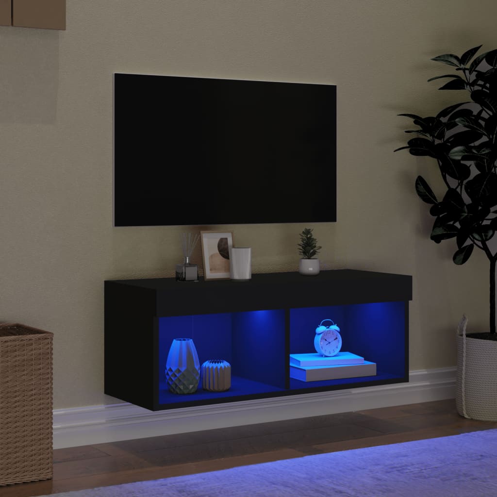 Tv-bord med led-lys 80x30x30 cm - sort, 1, ooo 1, 80 cm - number 3.
