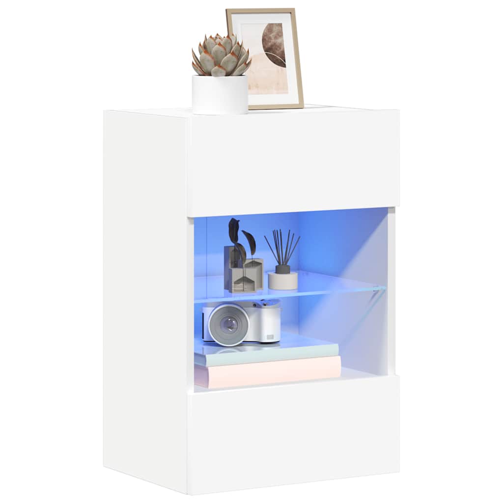 Væghængte tv-borde stk. med led-lys 40x30x60,5 cm - hvid, 2, 40 cm - number 4.