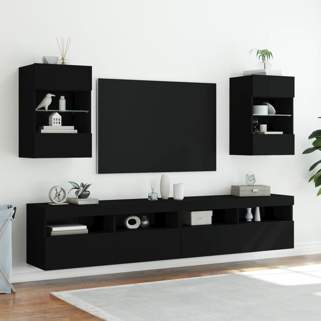 Væghængt tv-bord med led-lys 40x30x60,5 cm - sort, 1, 40 cm - number 6.