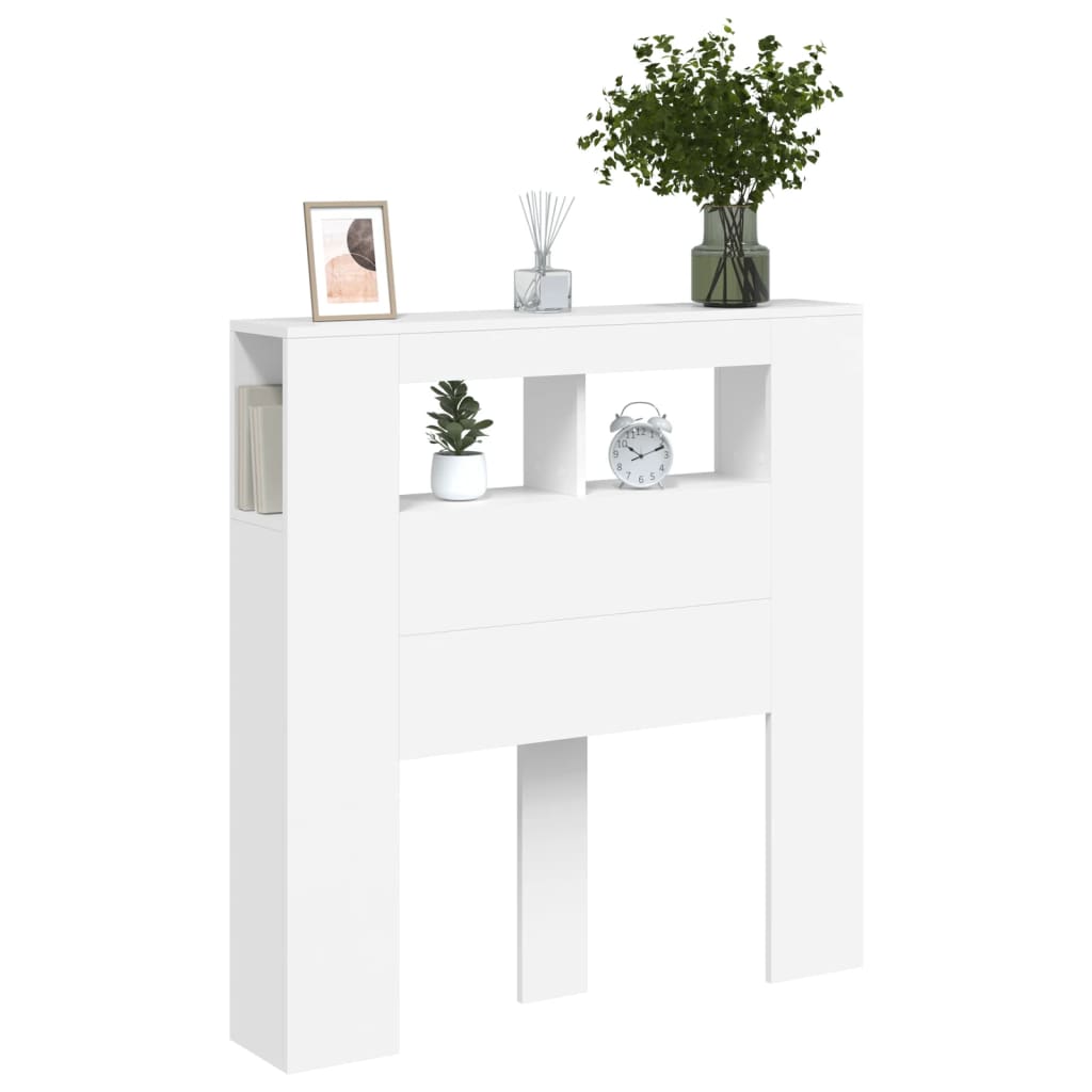 Sengegavl med led-lys 100x18,5x103,5 cm konstruert tre - hvit, 100 x 103,5 cm, 1 - number 5.