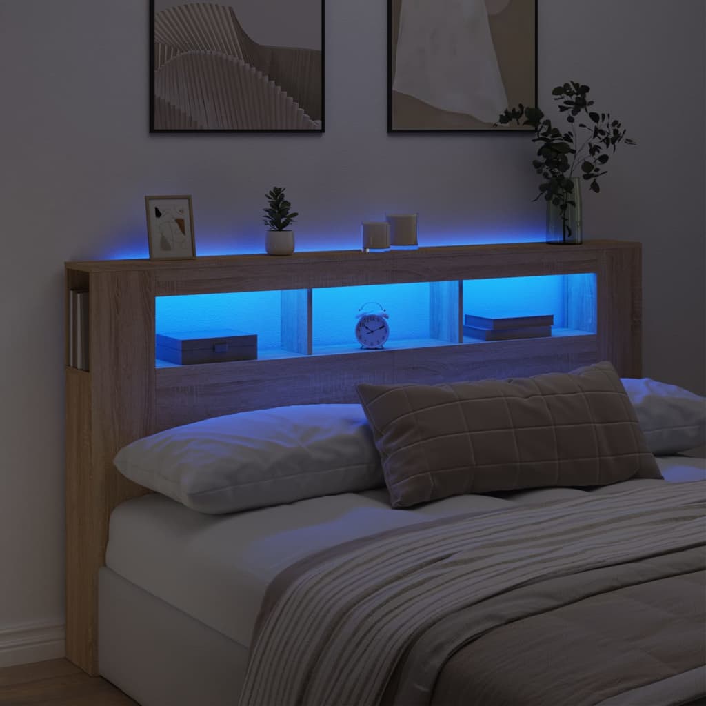 Sengegavl 180x18,5x103,5 cm led-lys konstrueret træ - sonoma-eg, 180 x 103.5 cm, 1 - number 1.