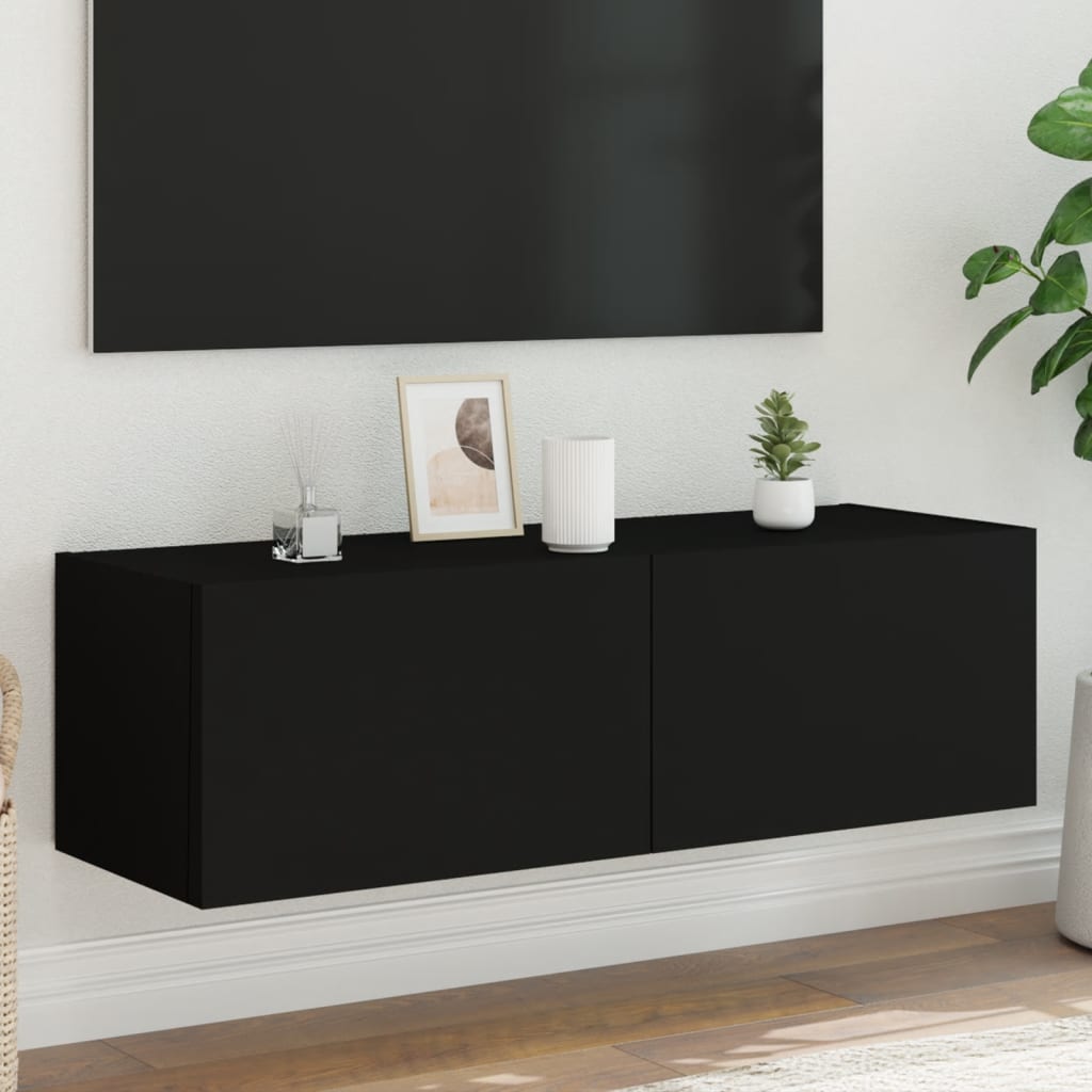 Væghængt tv-bord med led-lys - sort, 100 x 35 x 31 cm, 1 - number 1.