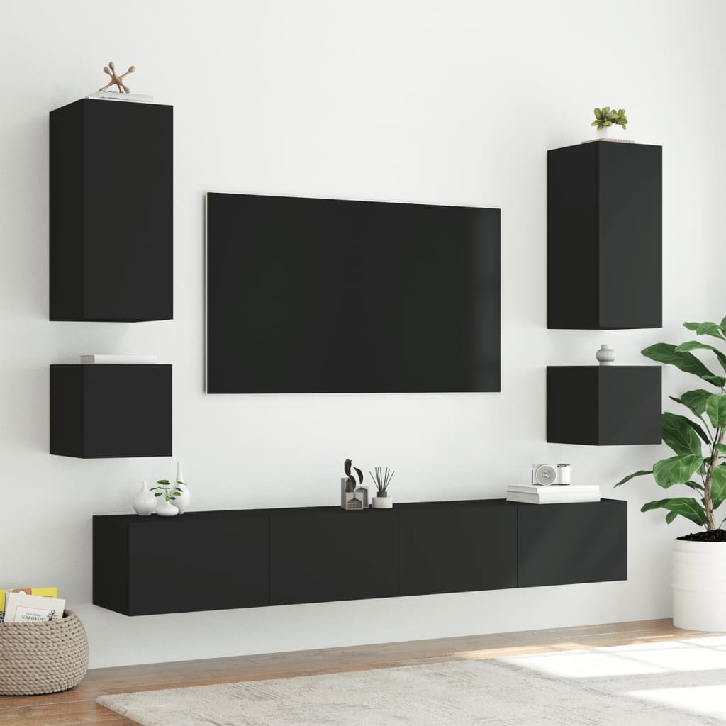 Væghængt tv-bord med led-lys - sort, 100 x 35 x 31 cm, 1 - number 7.