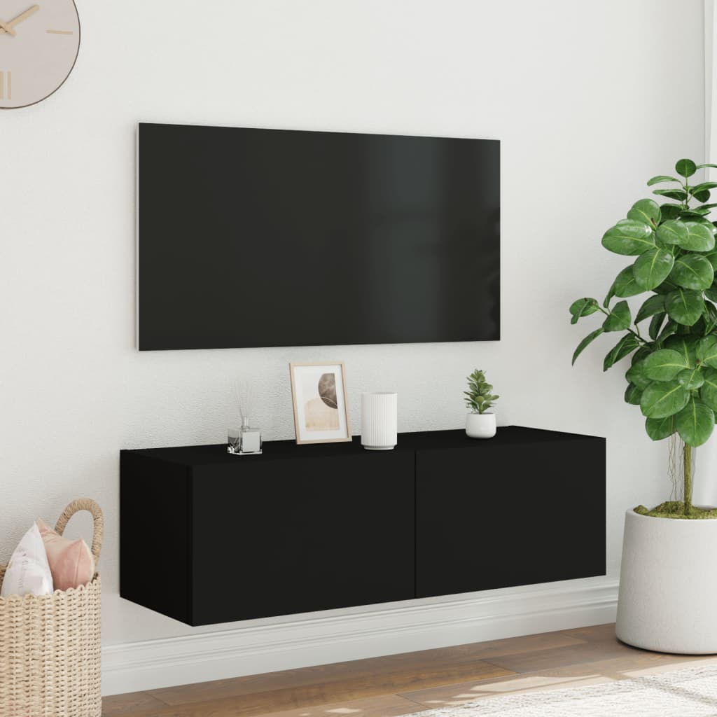 Væghængt tv-bord med led-lys - sort, 100 x 35 x 31 cm, 1 - number 6.