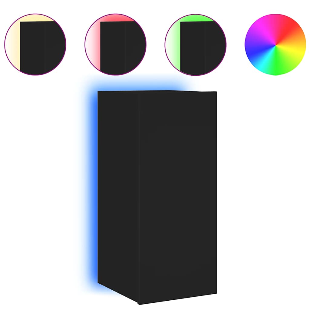 Væghængt tv-bord med led-lys 30,5x35x70 - sort, 30.5 x 35 x 70 cm, 1 - number 2.