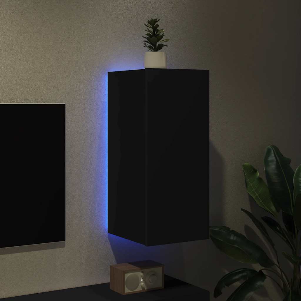 Væghængt tv-bord med led-lys 30,5x35x70 - sort, 30.5 x 35 x 70 cm, 1 - number 4.