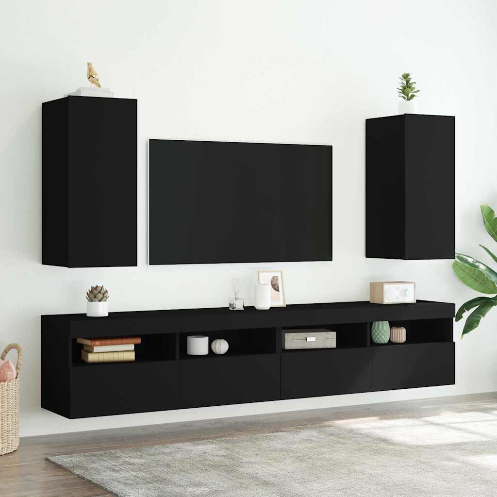 Stojaki ścienne pod tv szt. z oświetleniem led 30,5x35x70 cm - czarny, 2, 70 cm, 30,5 cm - number 1.