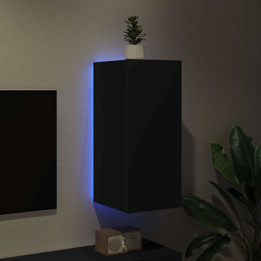 Væghængte tv-borde stk. med led-lys 30,5x35x70 cm - sort, 30.5 x 35 x 70 cm, 2 - number 3.