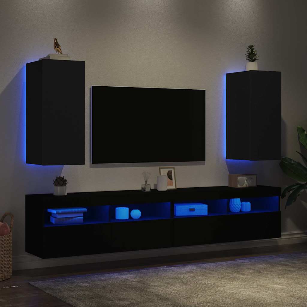 Væghængte tv-borde stk. med led-lys 30,5x35x70 cm - sort, 30.5 x 35 x 70 cm, 2 - number 4.