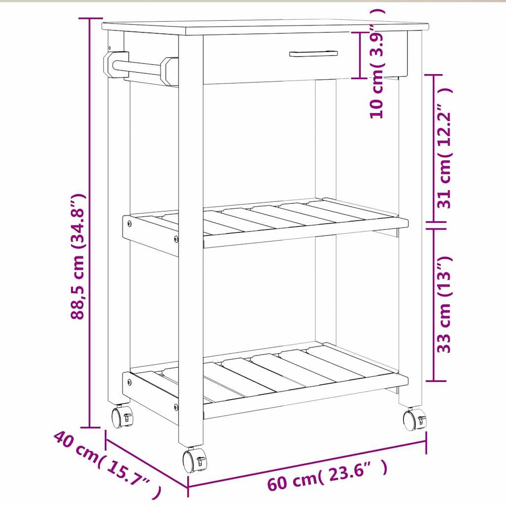 Kitchen wagon monza solid furutrær - hvitt, 60 x 40 x 90 cm - number 9.