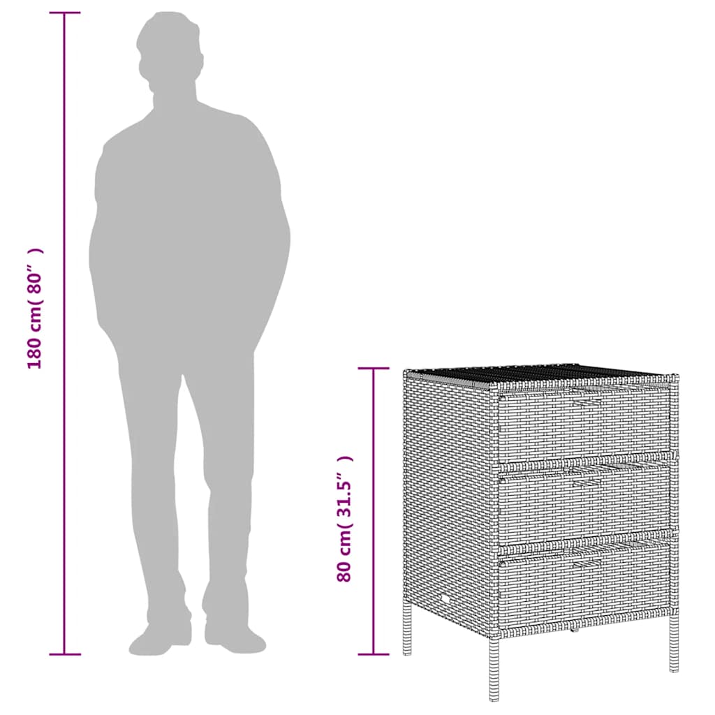 Opbevaringsskab til haven polyrattan - grå, 55 x 59 x 80 cm - number 10.