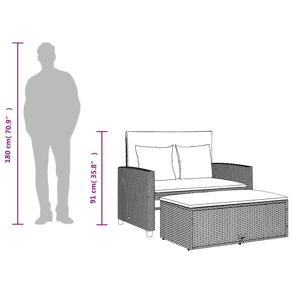 2-personers havesofa med hynder polyrattan - grå, 1, rattan - number 11.