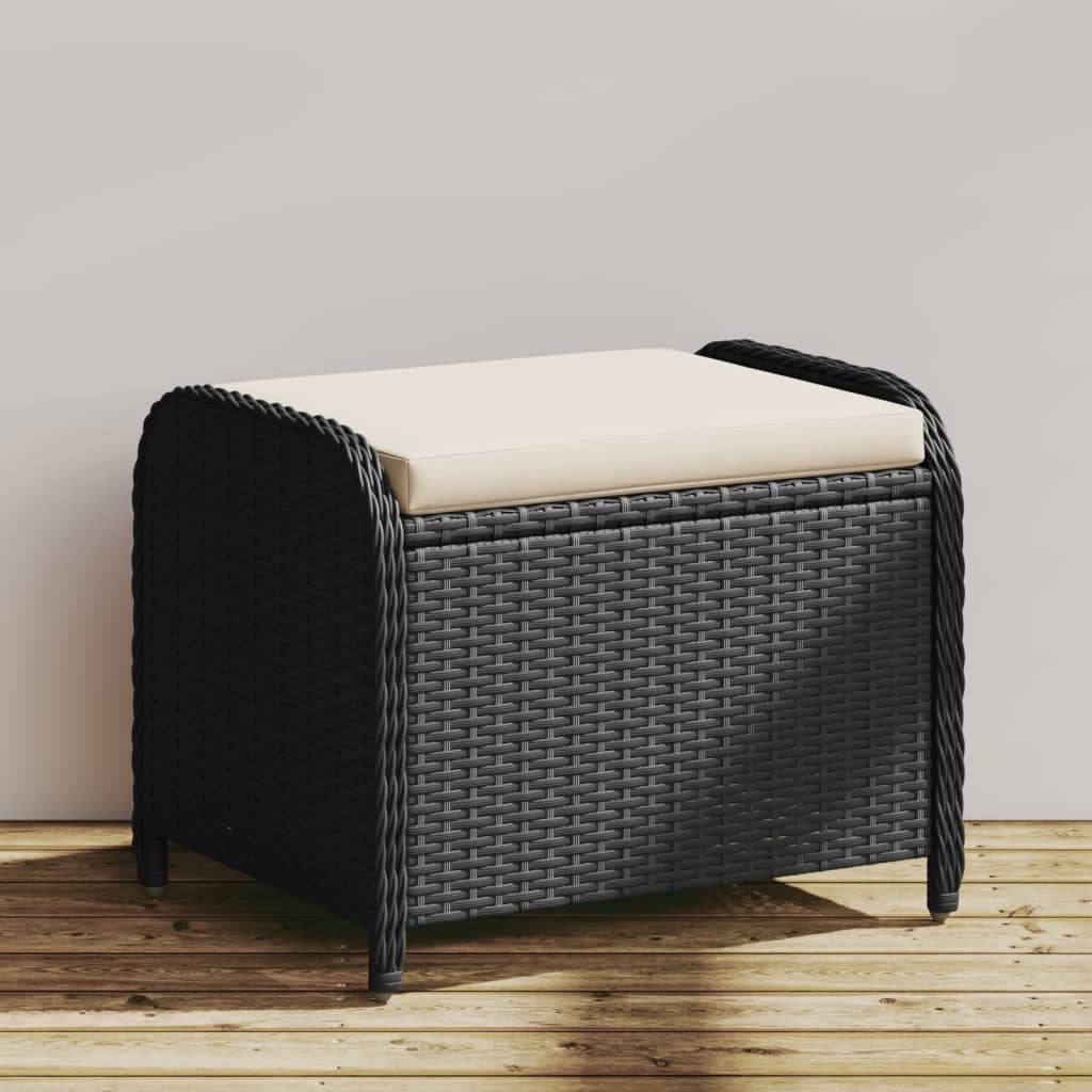 Haveskammel med hynde 58x46x46 cm polyrattan - sort, 1, ooo 1 - number 1.