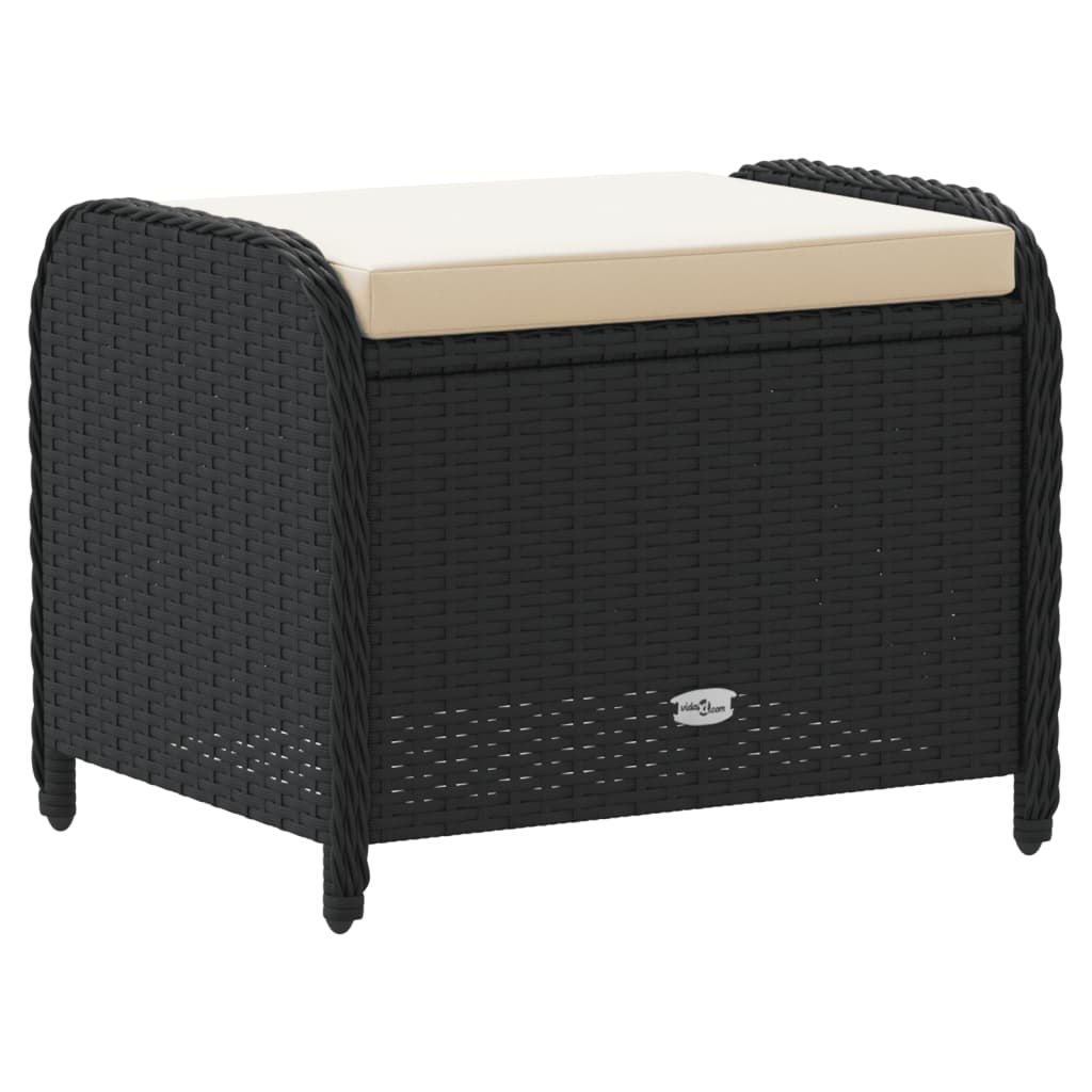 Haveskammel med hynde 58x46x46 cm polyrattan - sort, 1, ooo 1 - number 6.