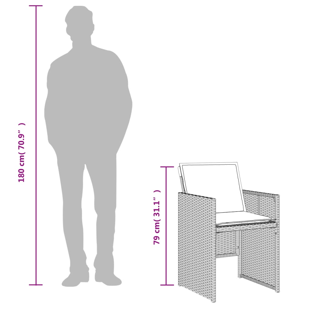 Bistrosett for hagen 3 deler med puter polyrattan - grå, glass, 1 - number 12.