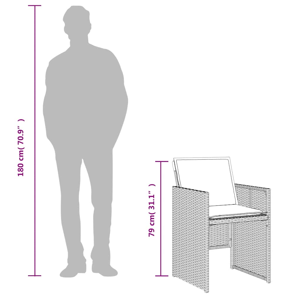 Bistrosæt til haven 3 dele med hynder polyrattan - grå, træ, 1 - number 12.