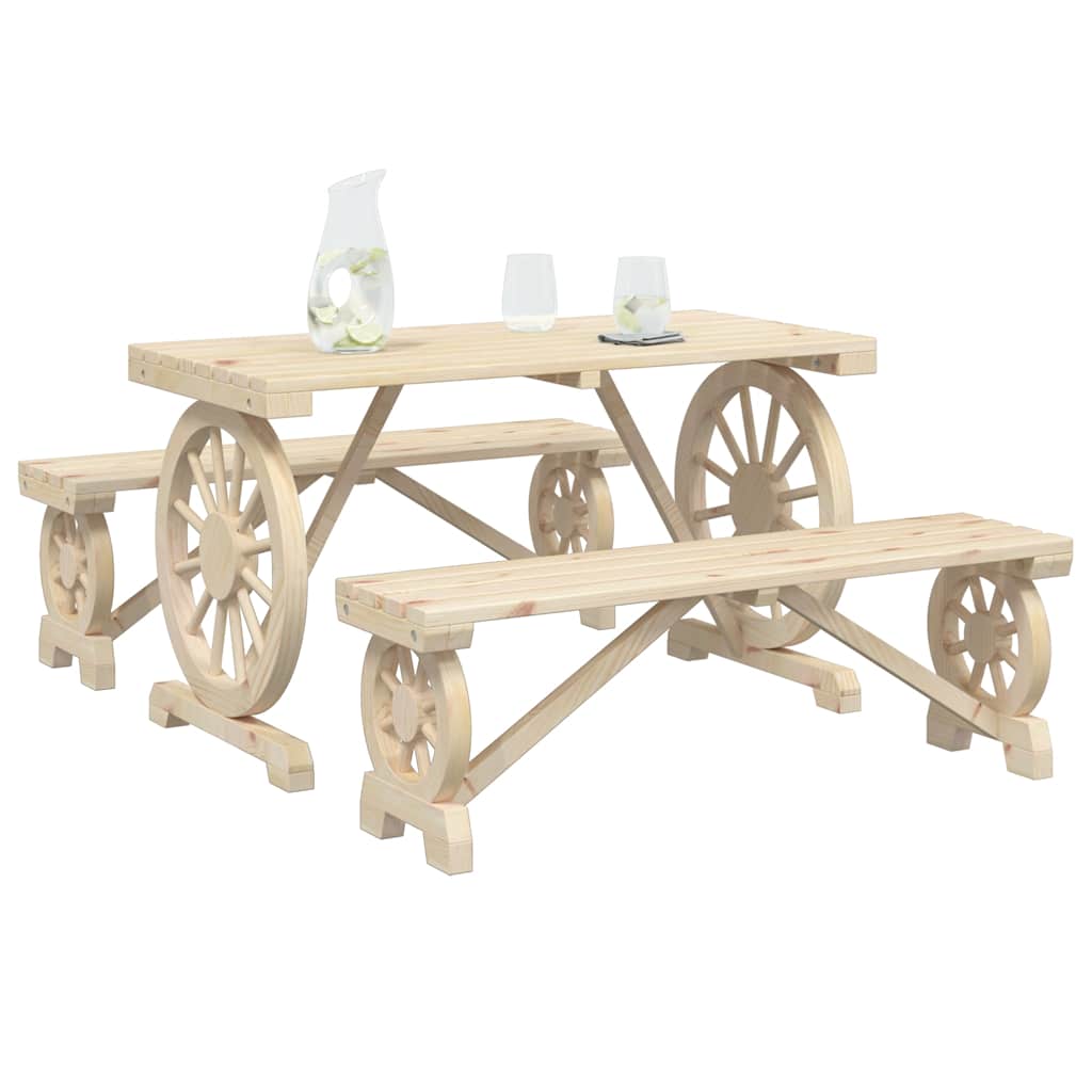 Blagovaonski stolni set za vrt 3 dijela puno drvo smreke - number 3.