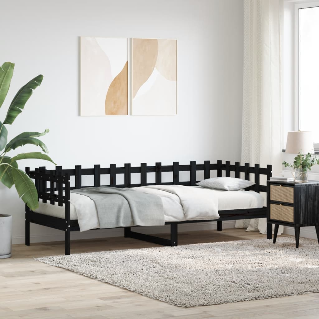 Daybed massivt fyrretræ - sort, 90 x 200 cm - number 1.