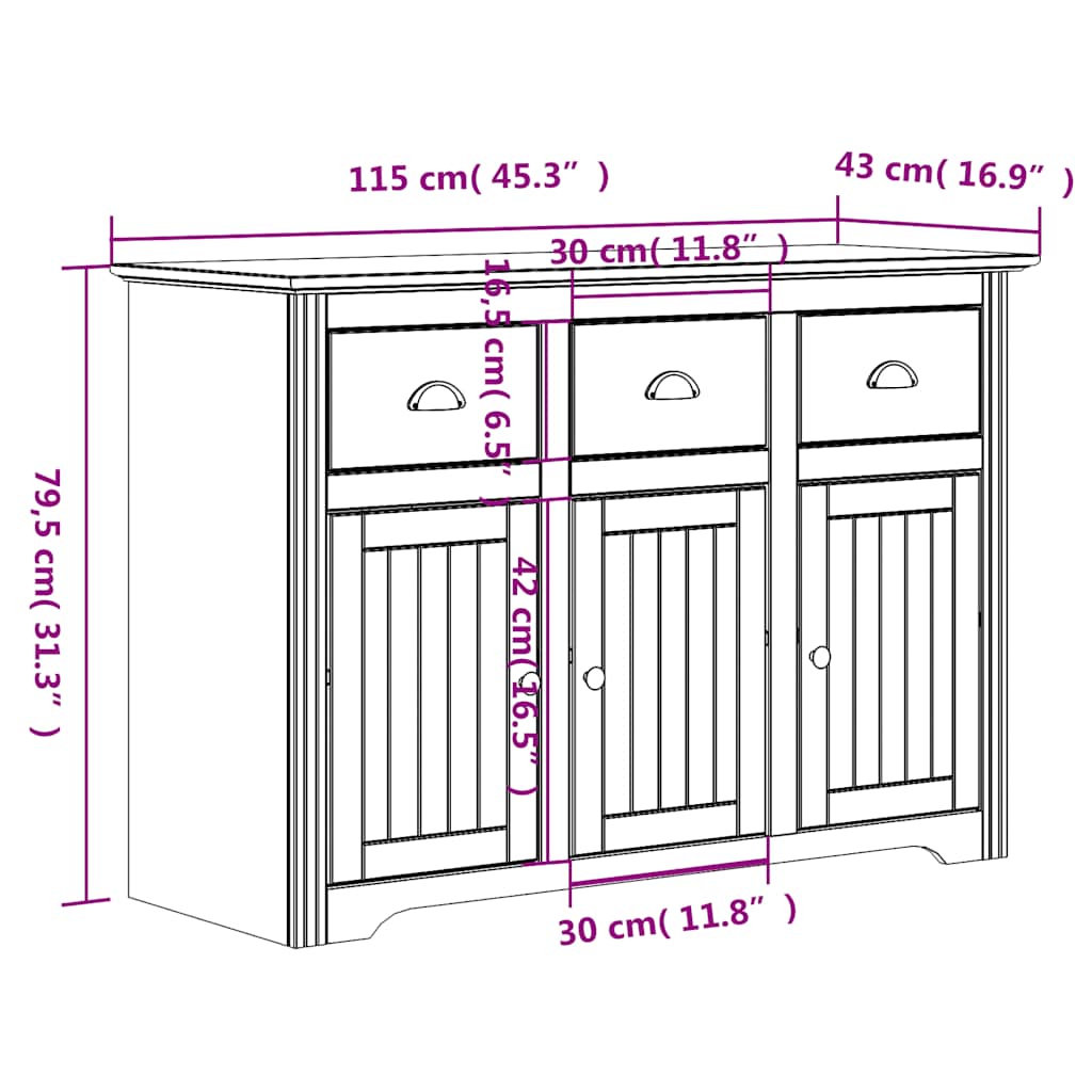 Skjenk bodo 115,5x43x200,5 cm massiv furu - hvit, 1 - number 12.