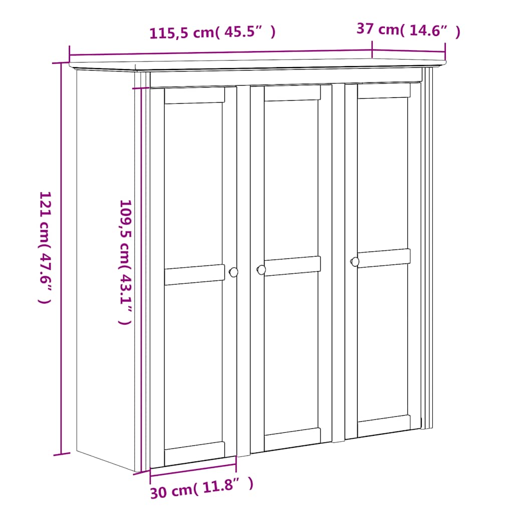 Skjenk bodo 115,5x43x200,5 cm massiv furu - hvit, 1 - number 11.