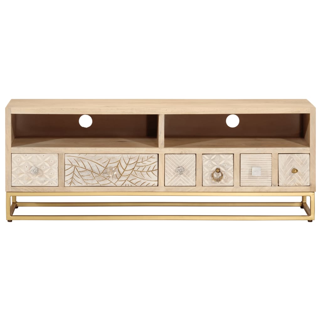 Tv-bord massivt mangotræ og jern - 110 x 30 x 40 cm, 1, med 6 skuffer, x - number 3.