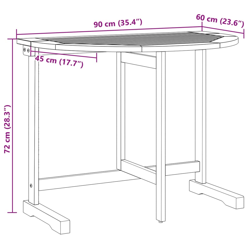 Altanbord 90x60x72 cm foldbart massivt akacietræ - 1, halvrund - number 10.