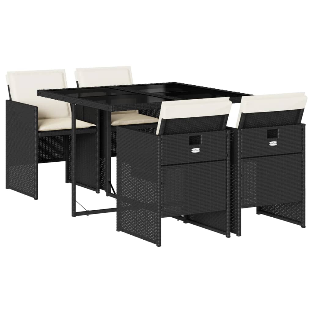 Blagovaonski stolni set za vrt 5 dijelova s jastucima poliratan crni - number 2.