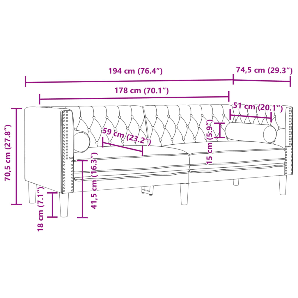 3-osobowa sofa chesterfield z poduszkami aksamitnymi niebieskimi, fotelem + 2-osobowa sofa + 3-osobowa sofa - number 9.