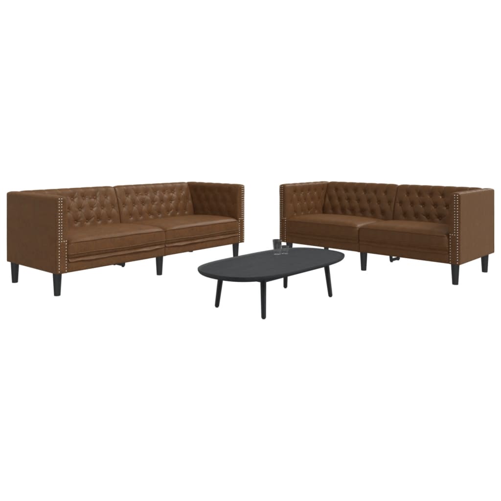 2-personers chesterfield-sofasæt imiteret ruskind brun - number 1.