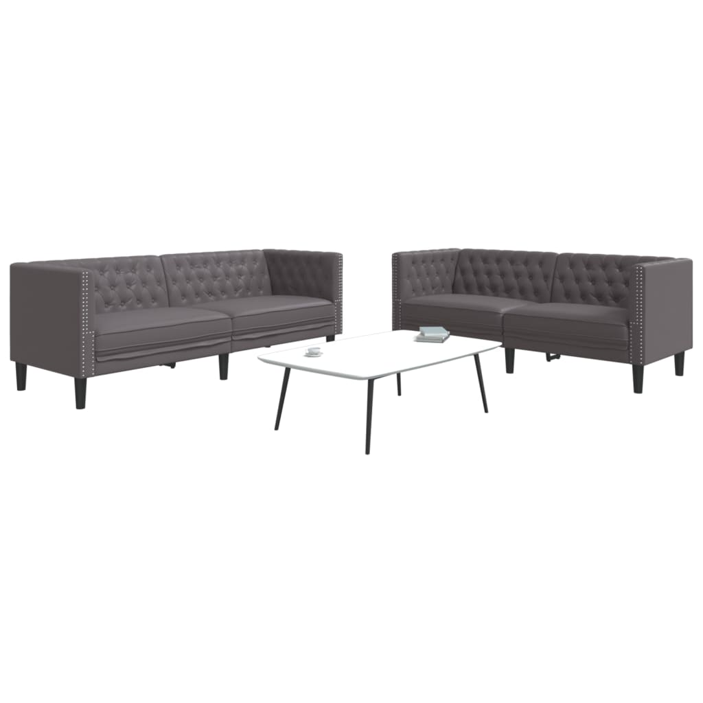 2-personers chesterfield-sofasæt kunstlæder - grå, 2-personers + 3-personers - number 1.