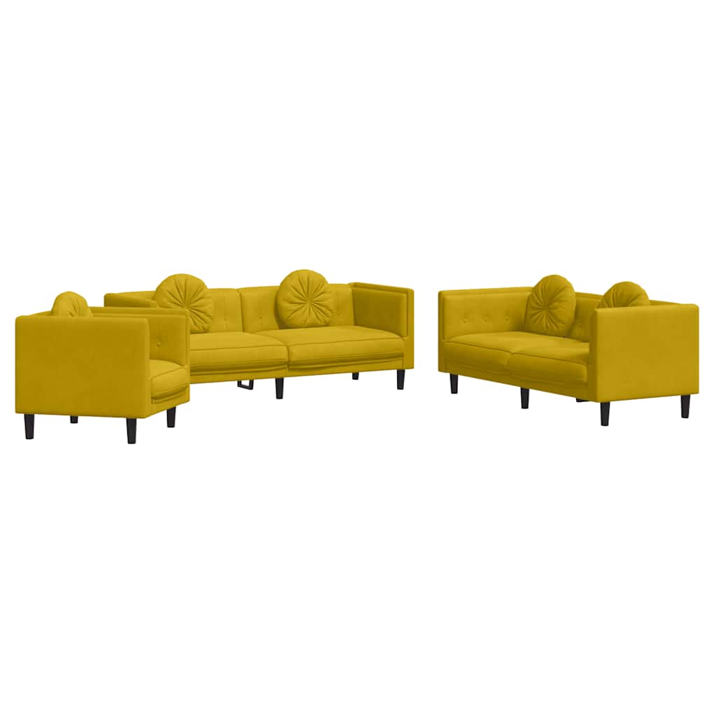 Sofa ustawiona 3 części z poduszkami velor-yellow, 1-osobowa + 2-osobowa + 3-osobowa - number 2.
