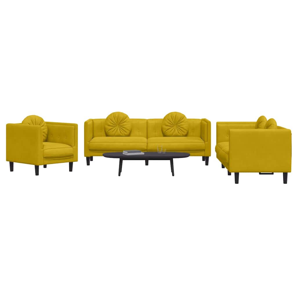 Sofa ustawiona 3 części z poduszkami velor-yellow, 1-osobowa + 2-osobowa + 3-osobowa - number 3.