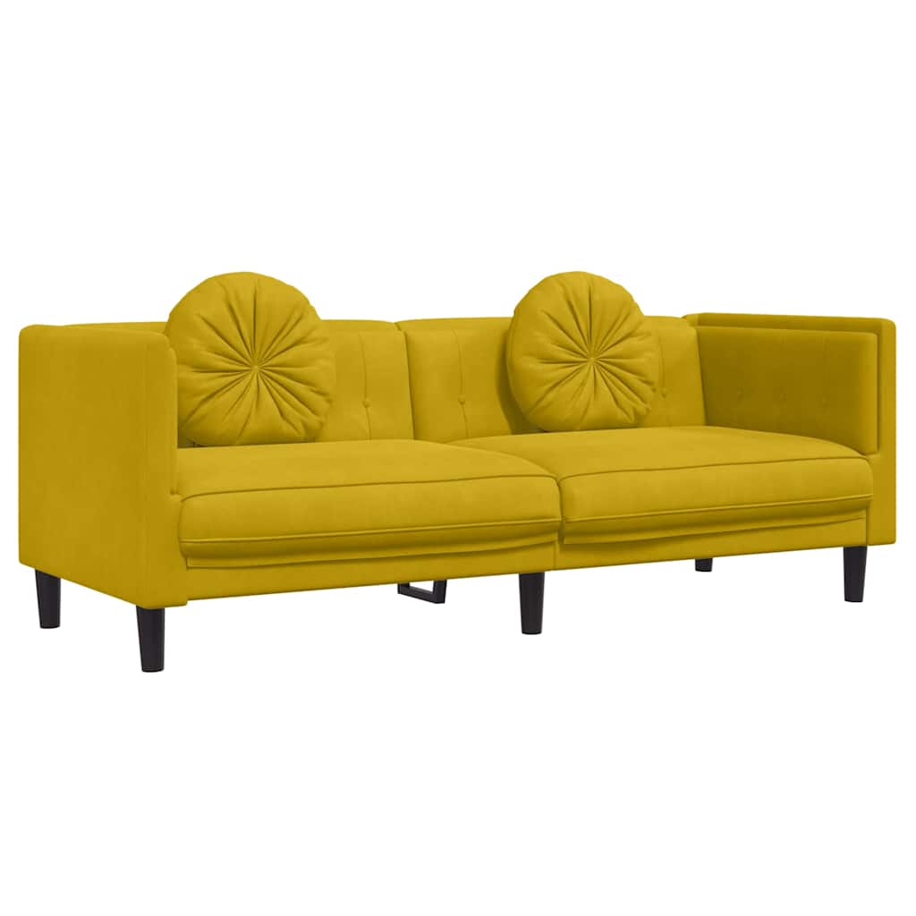 Sofa ustawiona 3 części z poduszkami velor-yellow, 1-osobowa + 2-osobowa + 3-osobowa - number 6.