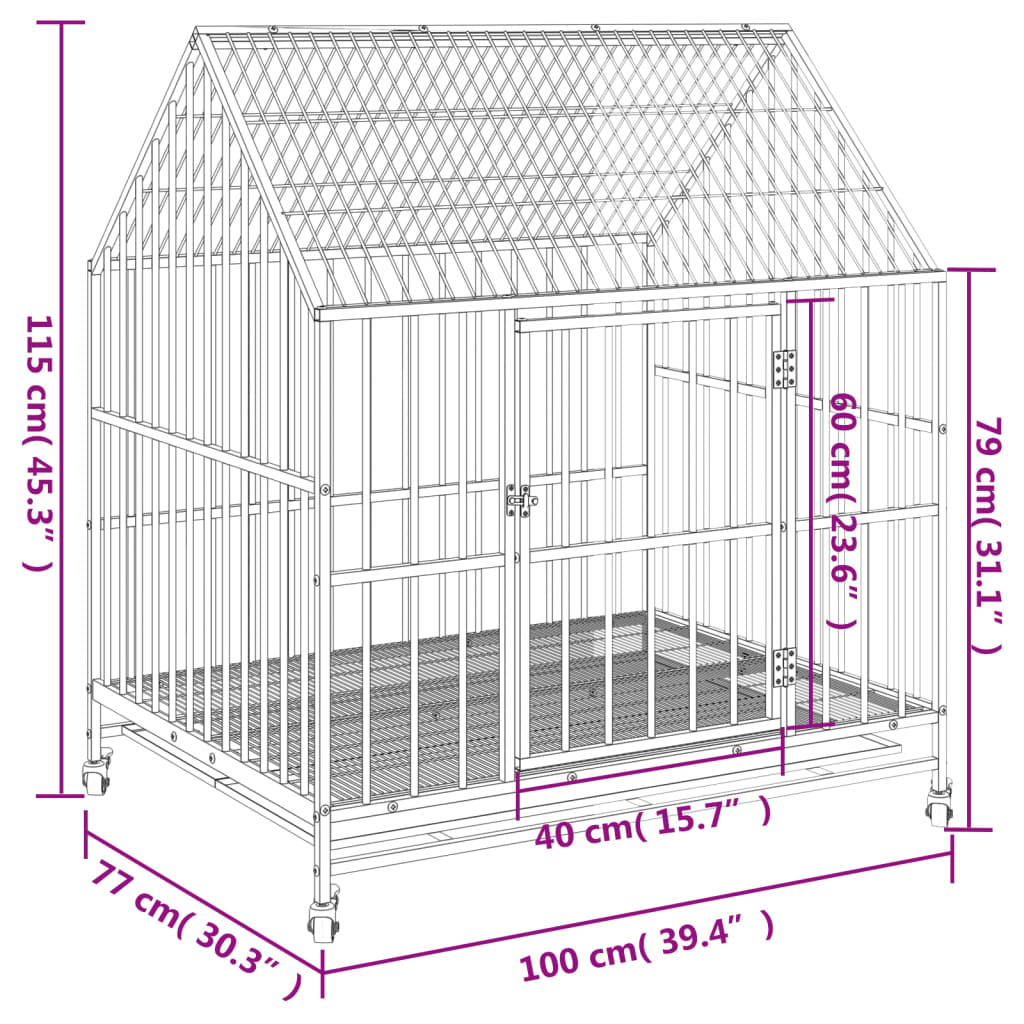 Cage pour chien avec roulettes en acier galvanisé noir - number 9.