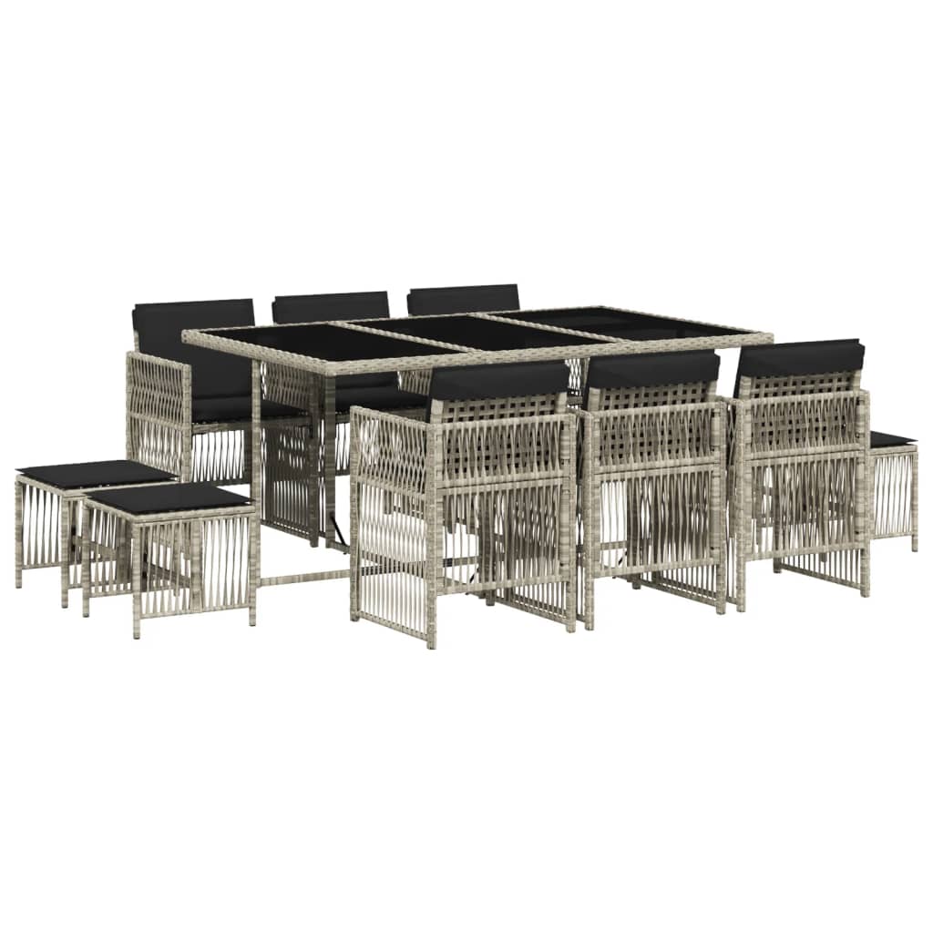 Salongsett for hagen 11 deler med puter polyrattan - lys grå, glass, 10 stk - number 2.