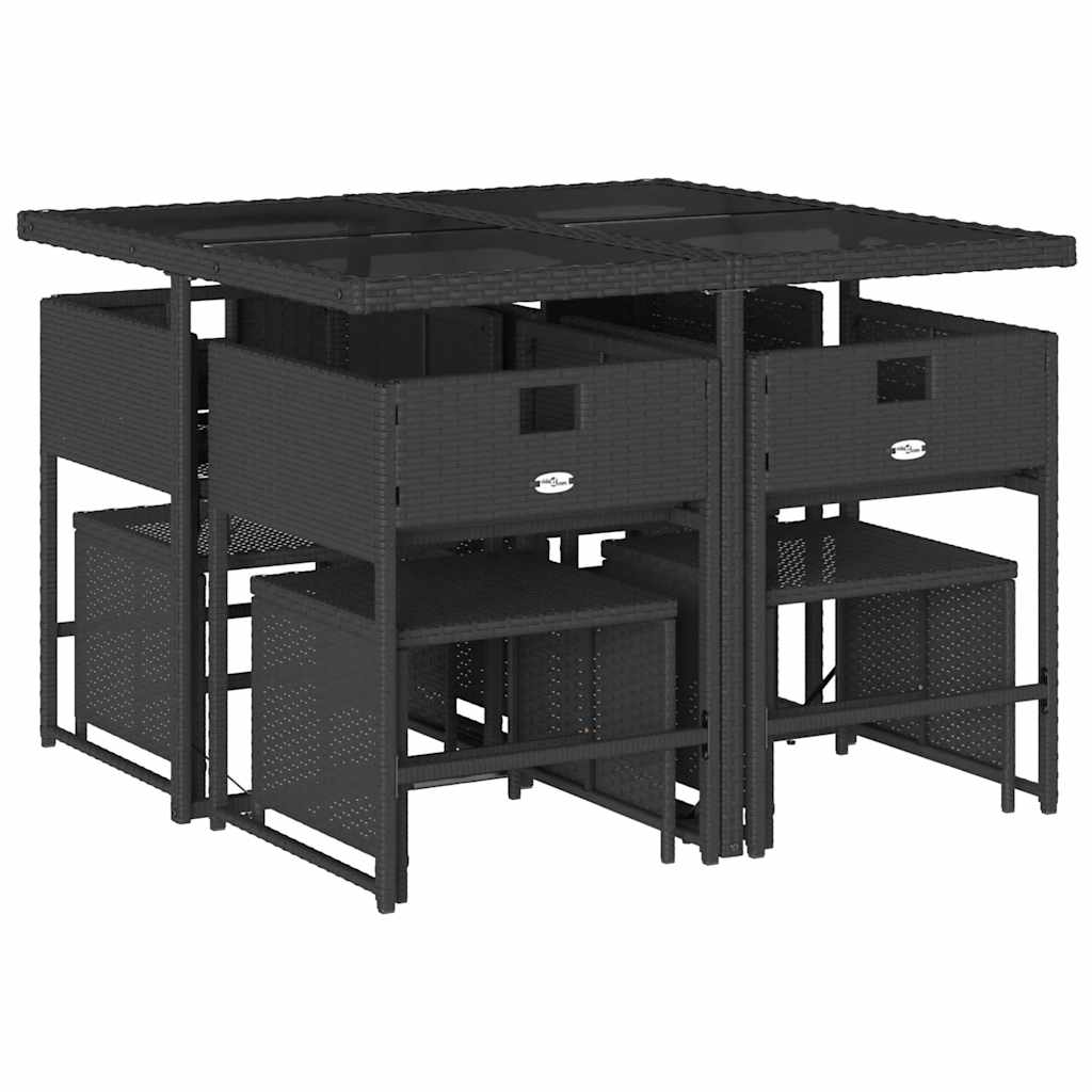 Blagovaonski stol set za vrt 9 dijelova s ​​jastucima polirattan - crna i krem ​​boja, staklo, 8 - number 3.