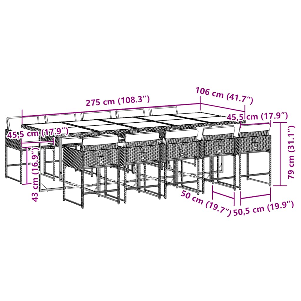 Lounge garnitura za vrt 11 dijelova s ​​jastucima poliratan - siva, staklo, 10 - number 6.