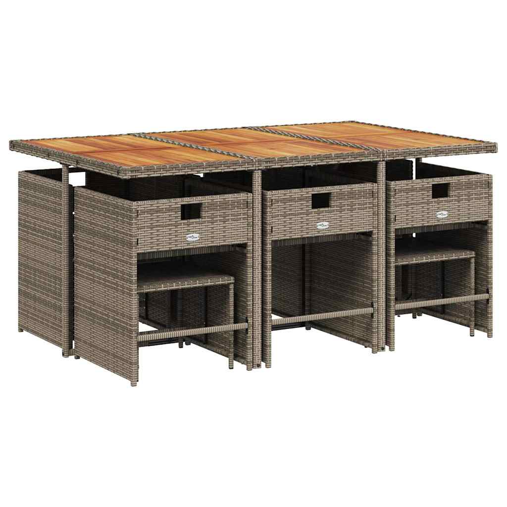 Loungesæt til haven 11 dele med hynder polyrattan - grå, træ, 10 - number 3.