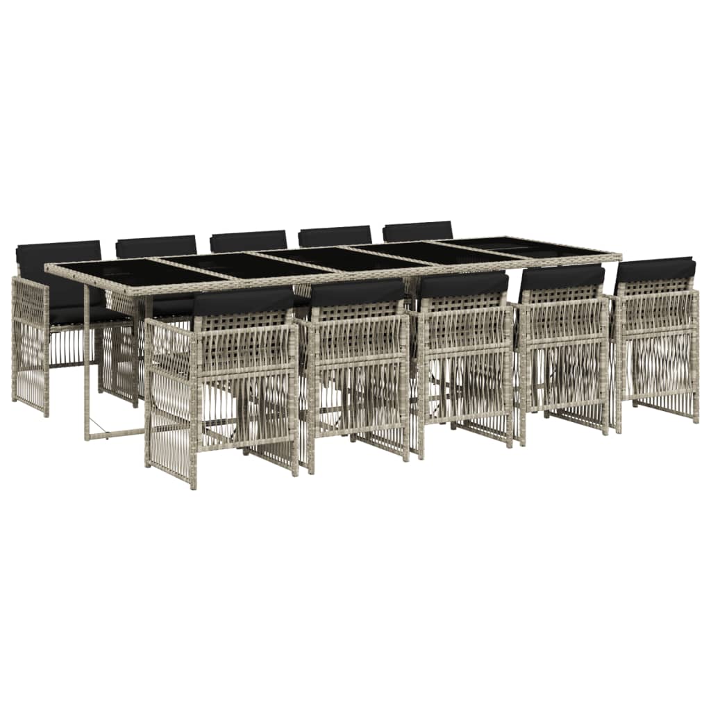 Salongsett for hagen 11 deler med puter polyrattan - lys grå, glass, 10 stk - number 2.