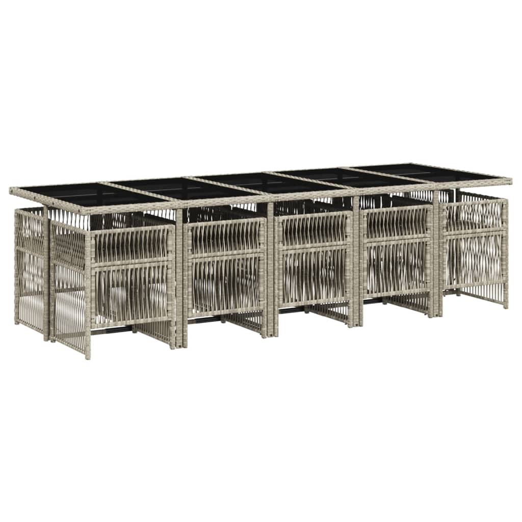 Salongsett for hagen 11 deler med puter polyrattan - lys grå, glass, 10 stk - number 3.