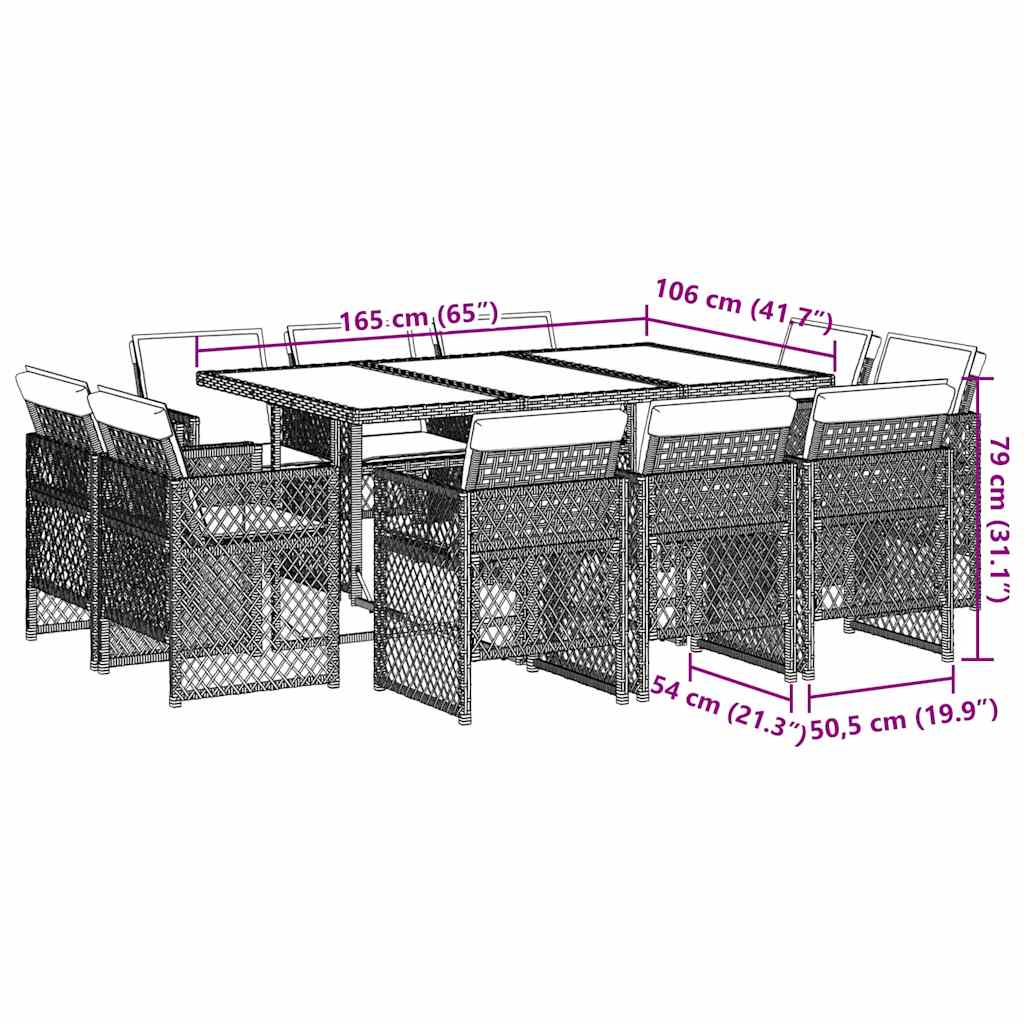 Lounge garnitura za vrt 11 dijelova s jastucima poliratan - miješana bež, staklo, 12 - number 8.