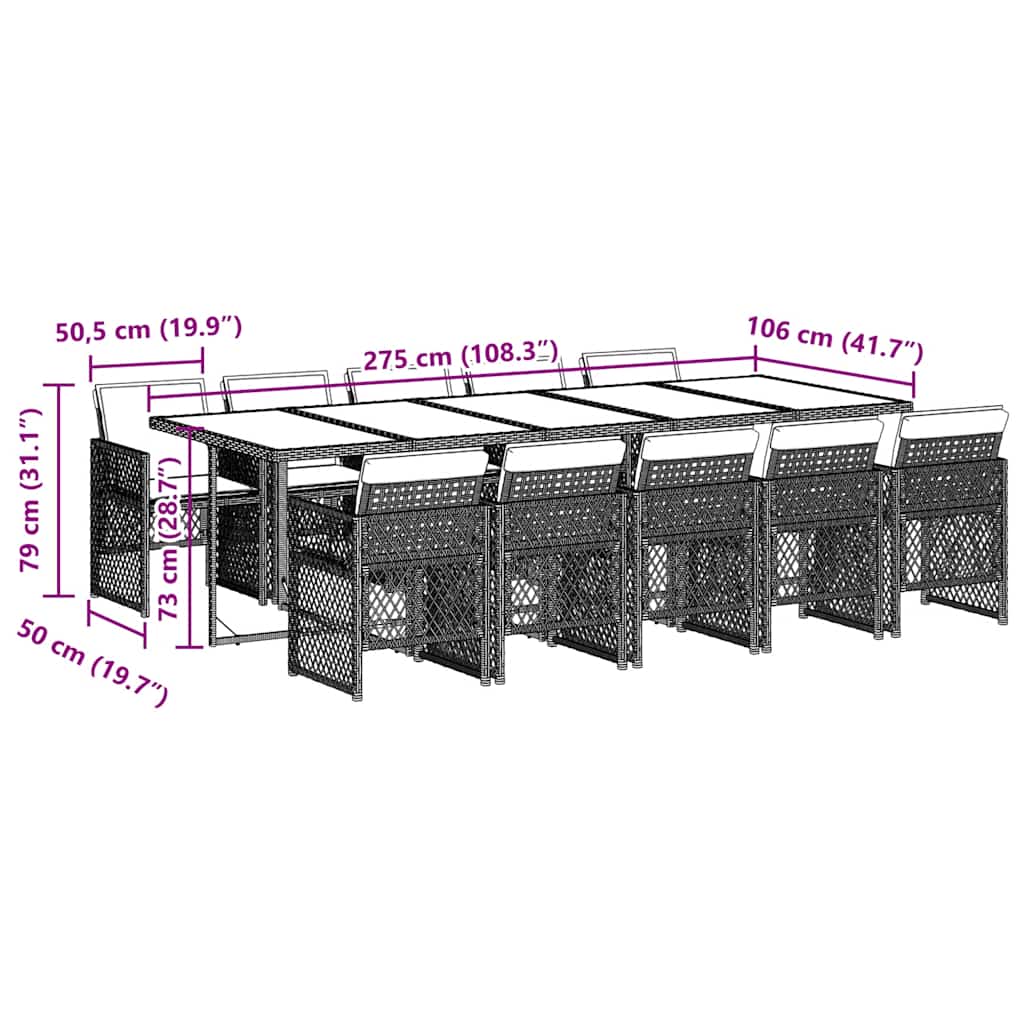 Lounge garnitura za vrt 11 dijelova s jastucima poliratan - smeđa i krem boja, staklo, 6 - number 9.