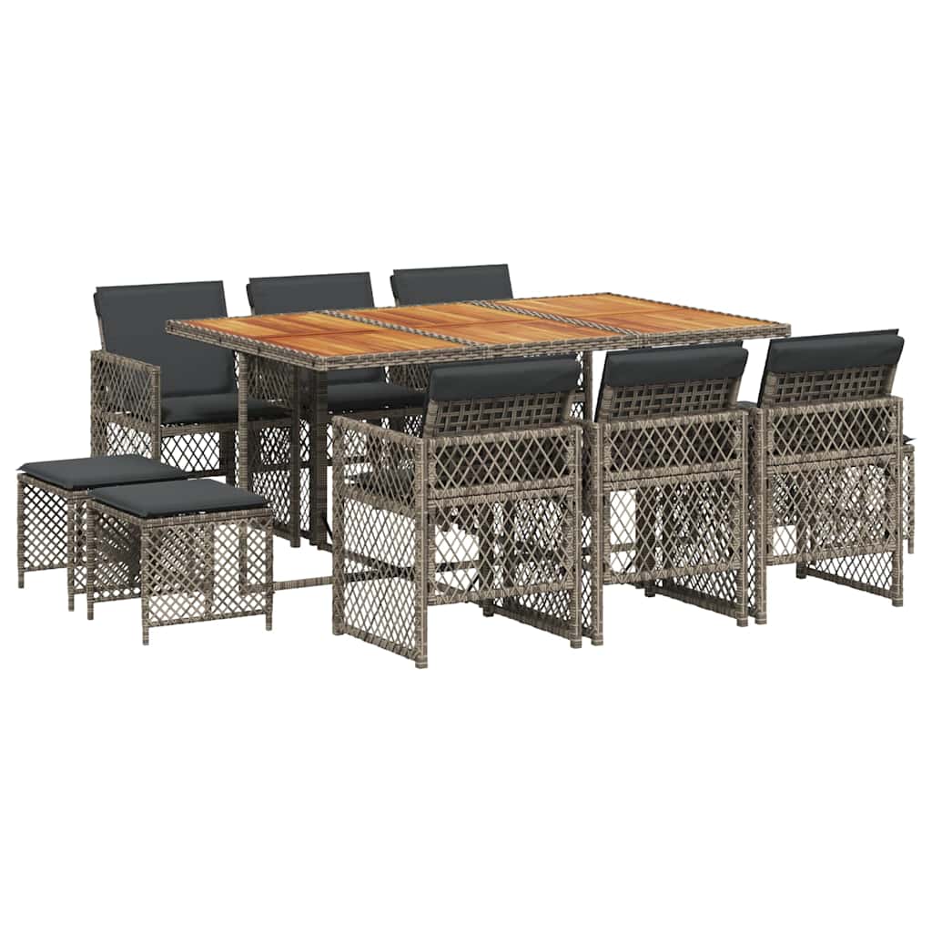 Loungesæt til haven 11 dele med hynder polyrattan - grå, træ, 10 - number 2.