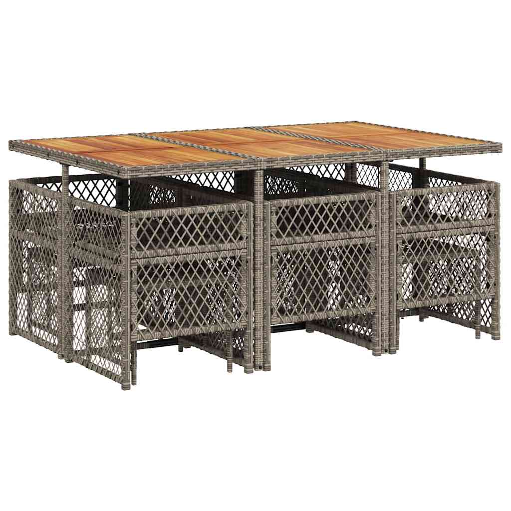 Loungesæt til haven 11 dele med hynder polyrattan - grå, træ, 10 - number 6.