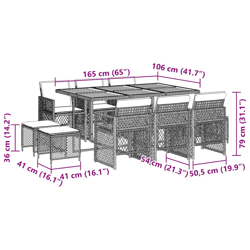Loungesæt til haven 11 dele med hynder polyrattan - grå, træ, 10 - number 11.