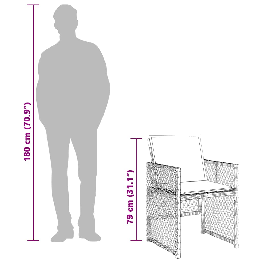 Blagovaonski stol set za vrt 13 dijelova s ​​jastucima polirattan crni - crna i krem ​​boja, staklo, 12 - number 12.