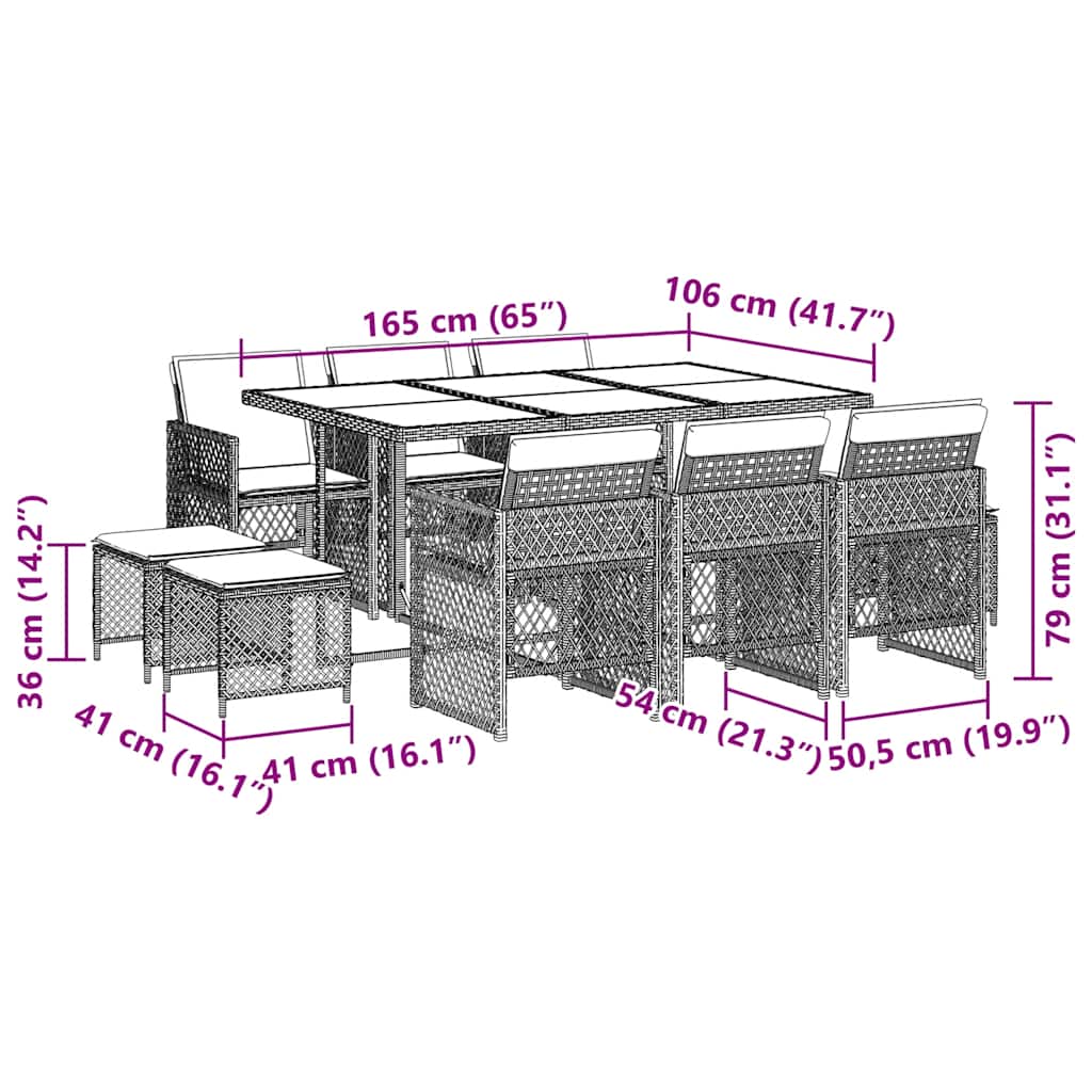 Lounge garnitura za vrt 11 dijelova s jastucima poliratan - svijetlo siva, staklo, 14 - number 11.