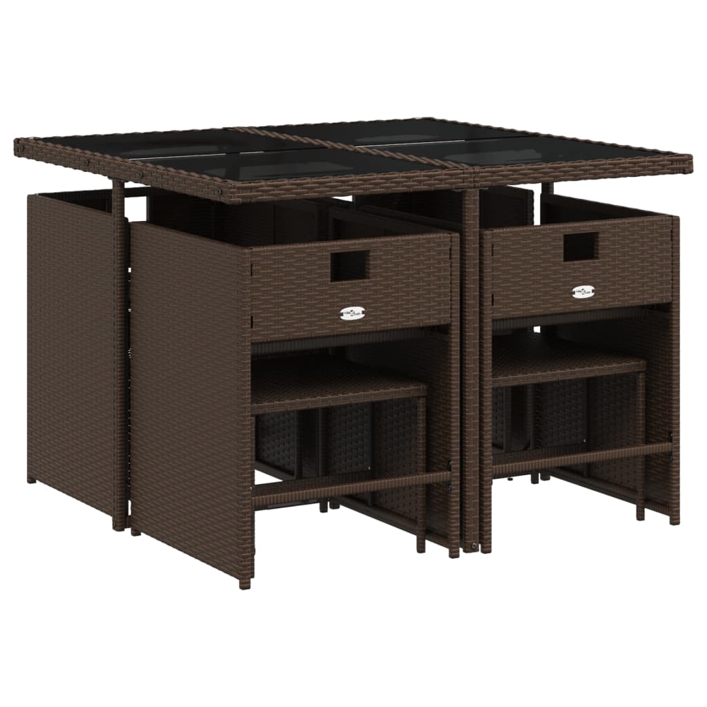 Spisebord sett for hage 9 deler med puter polyrattan brun - brunt og kremfarget, glass, 8 - number 3.