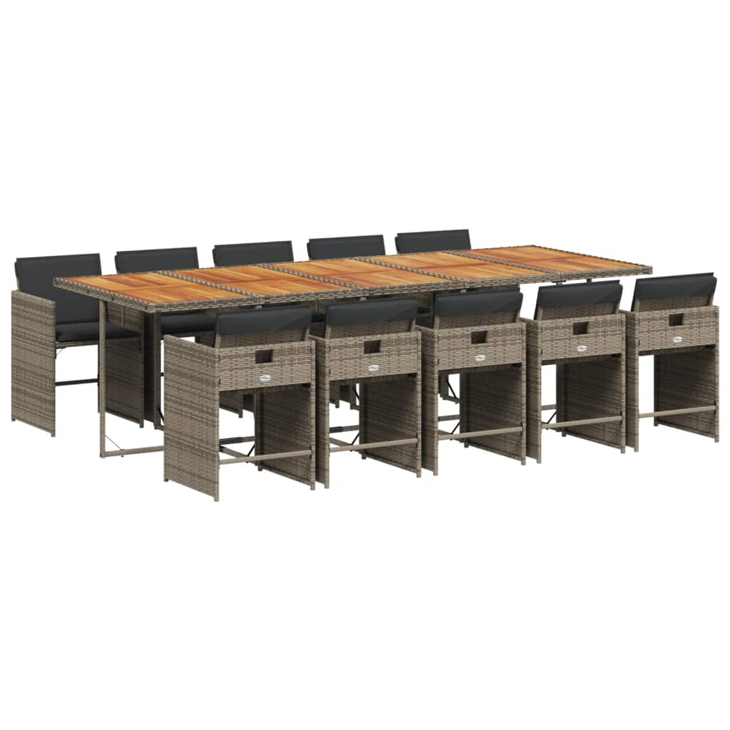 Loungesæt til haven 11 dele med hynder polyrattan - grå, træ, 10 - number 2.